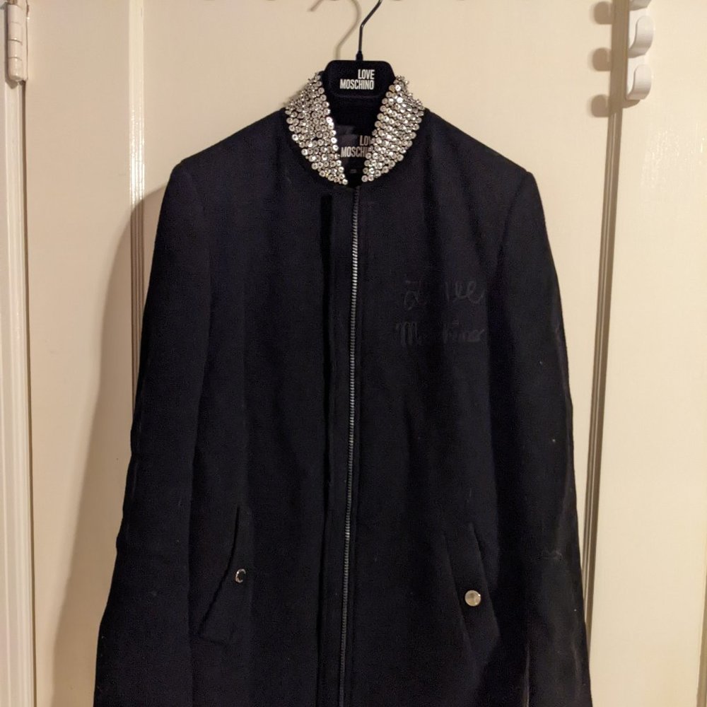 Love Moschino Coat with Spangle Collar Detail